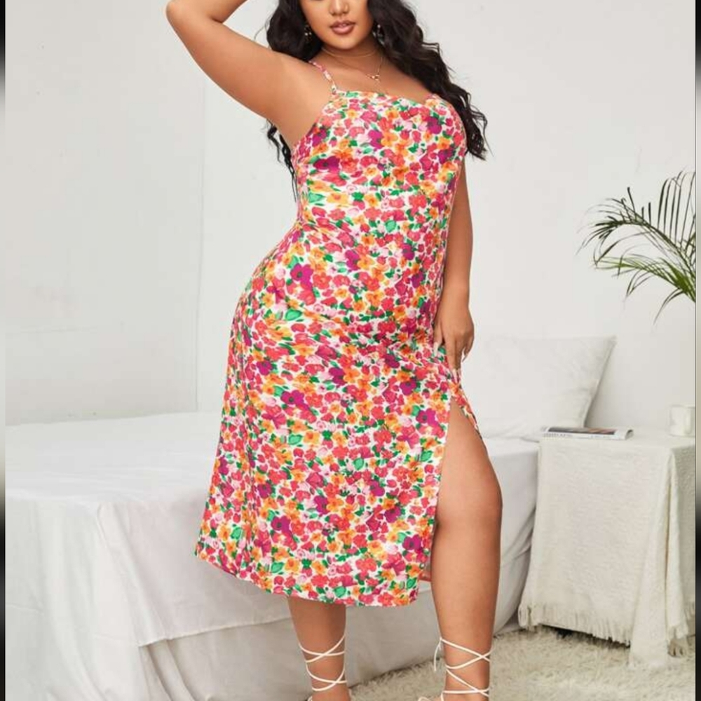 SHEIN Women's Floral Print Split Thigh Cami Dress 💐 NWOT - Picture 2 of 16
